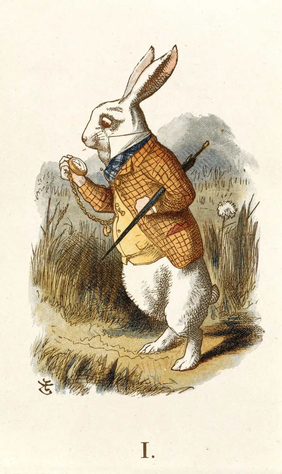 The White Rabbit in waistcoat checking his pocket watch, from The Nursery Alice